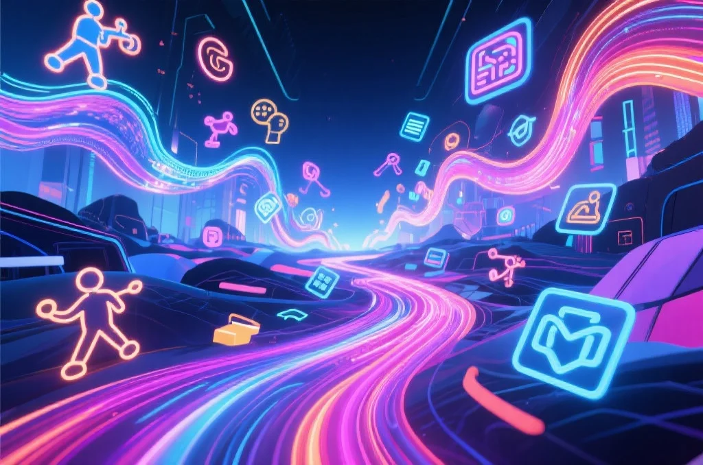 抽象数字景观，象征丰富多样的数字娱乐体验